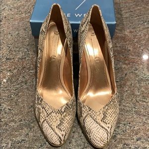 Snake Skin Printed Fabric Heels w/ Pale Rose Gold